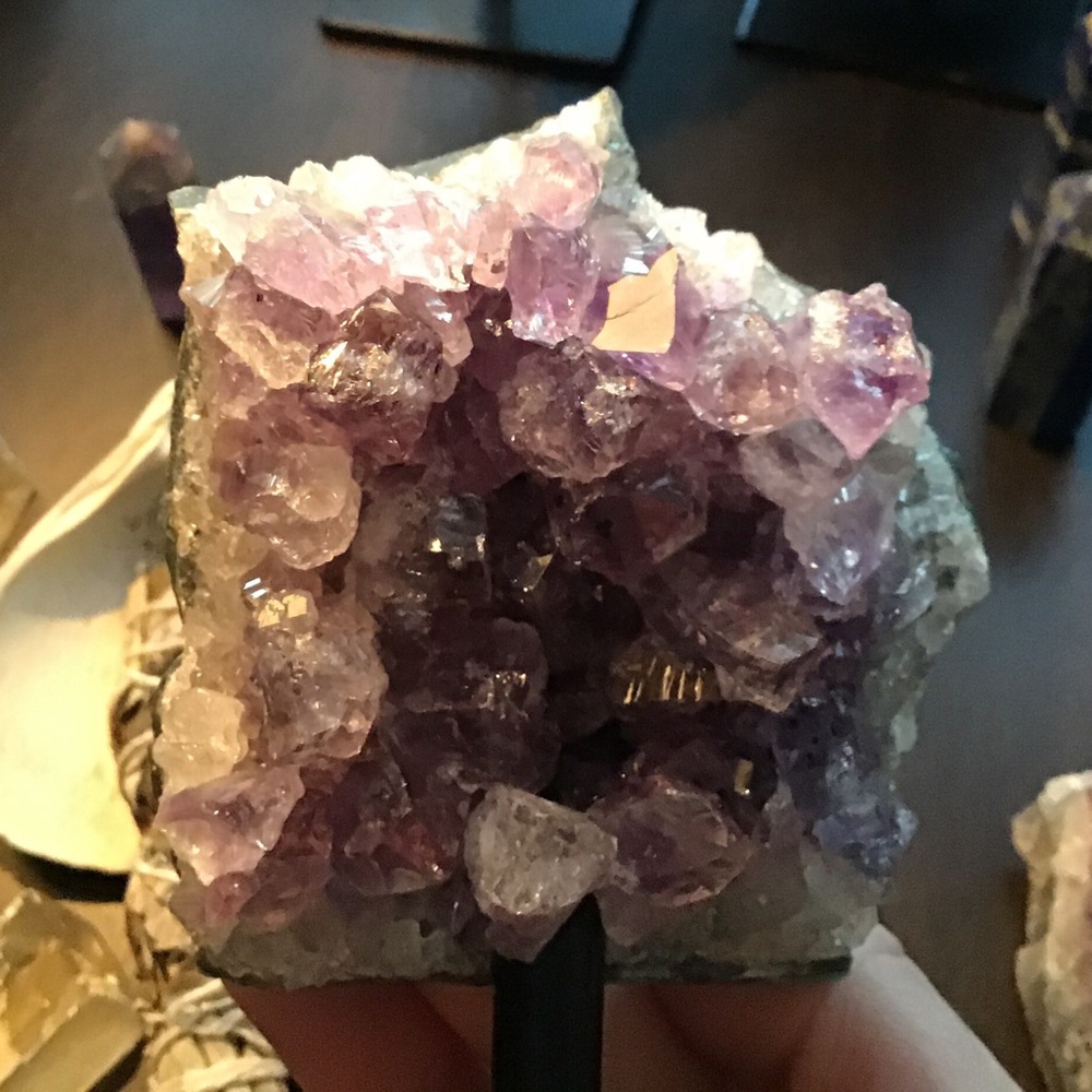 Large Raw Amethyst with black metal stand